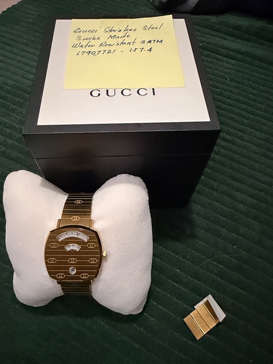 Gucci Accessories - Gucci Grip Gold-Tone Logo-Pattern Bracelet Watch